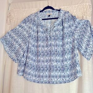 Blue and White Linen Boxy Blouse with Relaxed Fit NWOTs!!